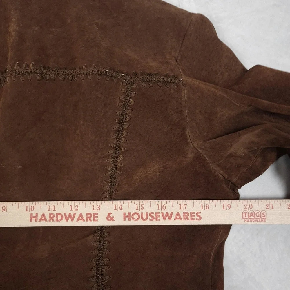 Vintage Y2K Mudd Suede Jacket Womens Large Brown Floral Embroidered Festival - Picture 12 of 16